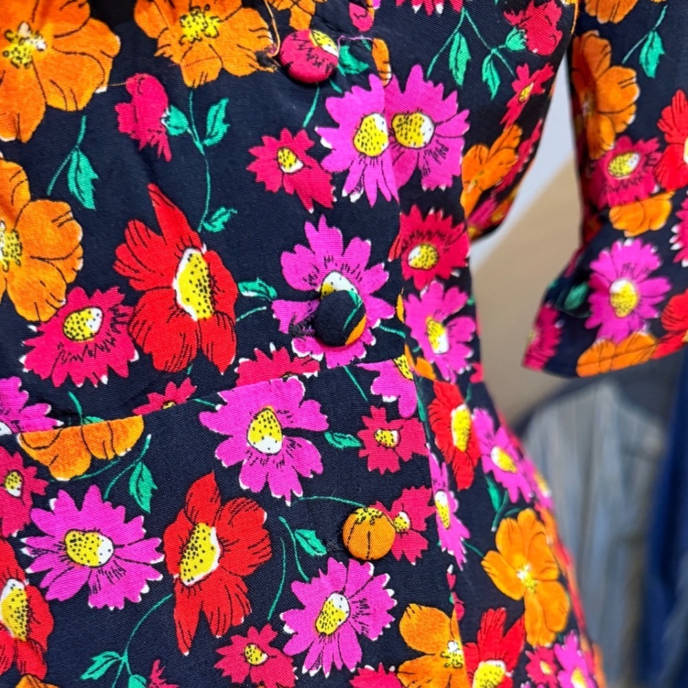 Zara Floral Wrap Mini Dress Black Pink Orange Short Sleeve V-Neck Size S - Picture 3 of 6